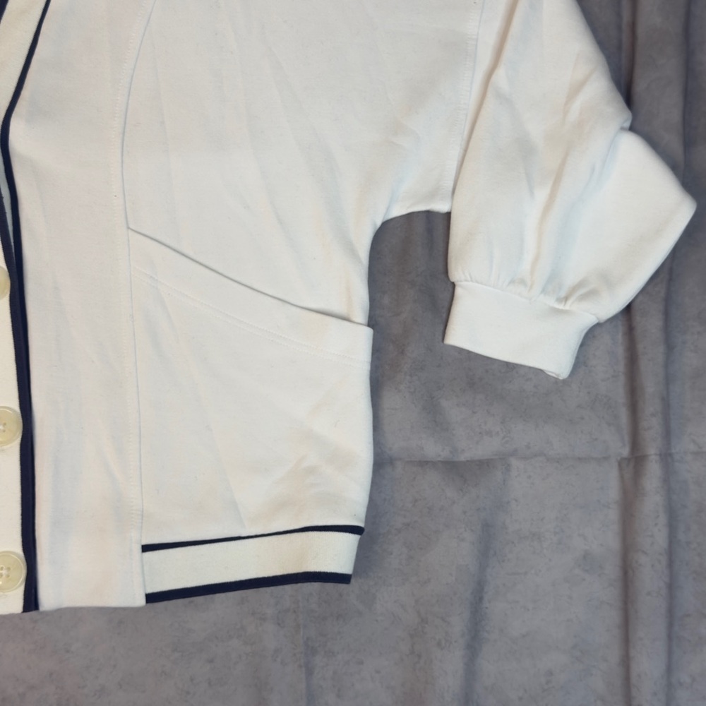 VARLEY Antonia Relaxed Button-Front Cardigan - Small - White/Navy - Picture 4 of 7